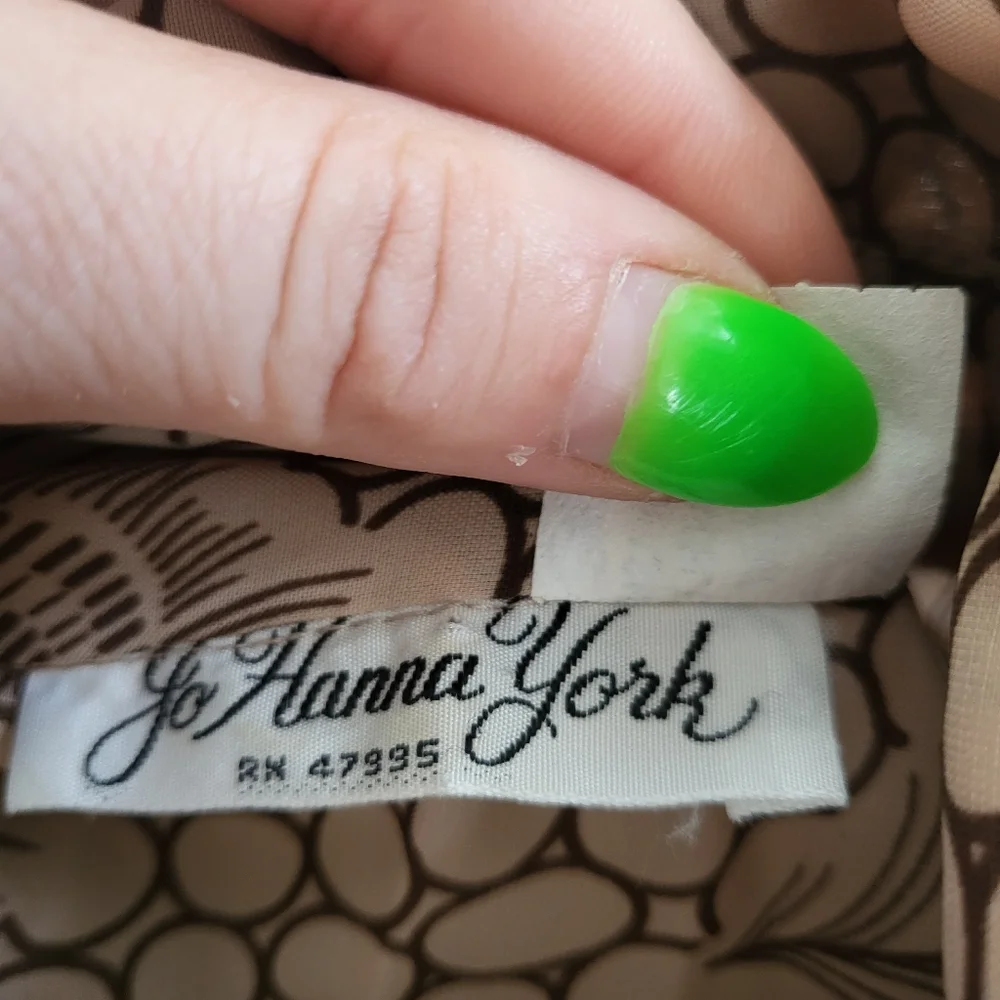 Jo Hanna York Vintage Peacock Feather Print Midi Dress Tan and Brown Size 10 - Picture 4 of 11